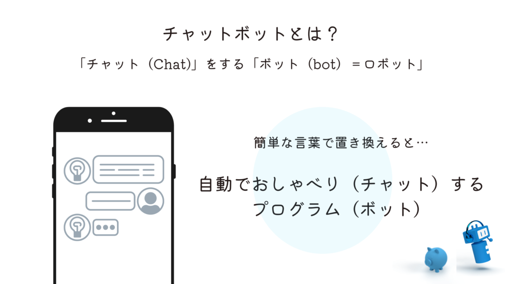 チャットボットとは「チャット（Chat）」＋「ボット（bot）＝ロボット」